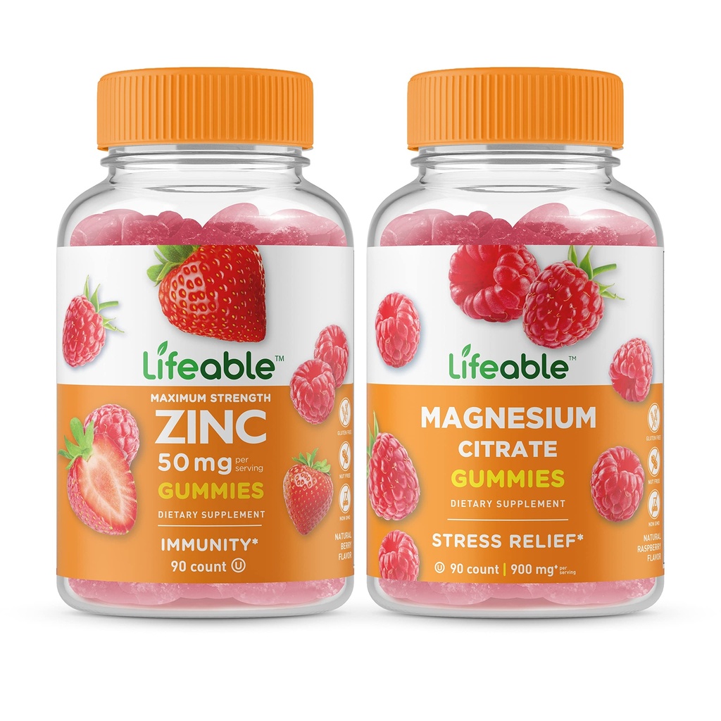 Životaschopný zinok 50mg + horčík, Gumičky Bundle - veľké ochutnávky, vitamínové doplnky, bez lepku, bez GMO, žuvacia Gummy