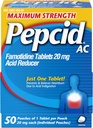 Pepcid AC Maximálna sila Pálenie záhy Relief Tablety, OTC medicína Zabraňuje a zmierňuje Pálenie záhy a reflux kyseliny Vzhľadom na kyslé poruchy trávenia, 20 mg kyselina famotidínová Redukcia, rýchle pôsobenie, 1 x 50 ot