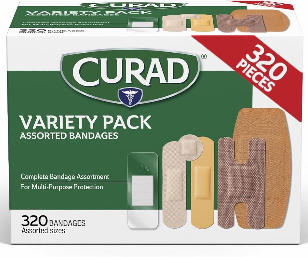 CURAD rozmanité obväzy hromadne odrodové balenia 320 Počet 5 štýly vrátane vodeodolné, lesklé, plastové, ťažké clo a Flex-Fabric prvá pomoc Kit základné chráni Scrapes, rezy a popáleniny