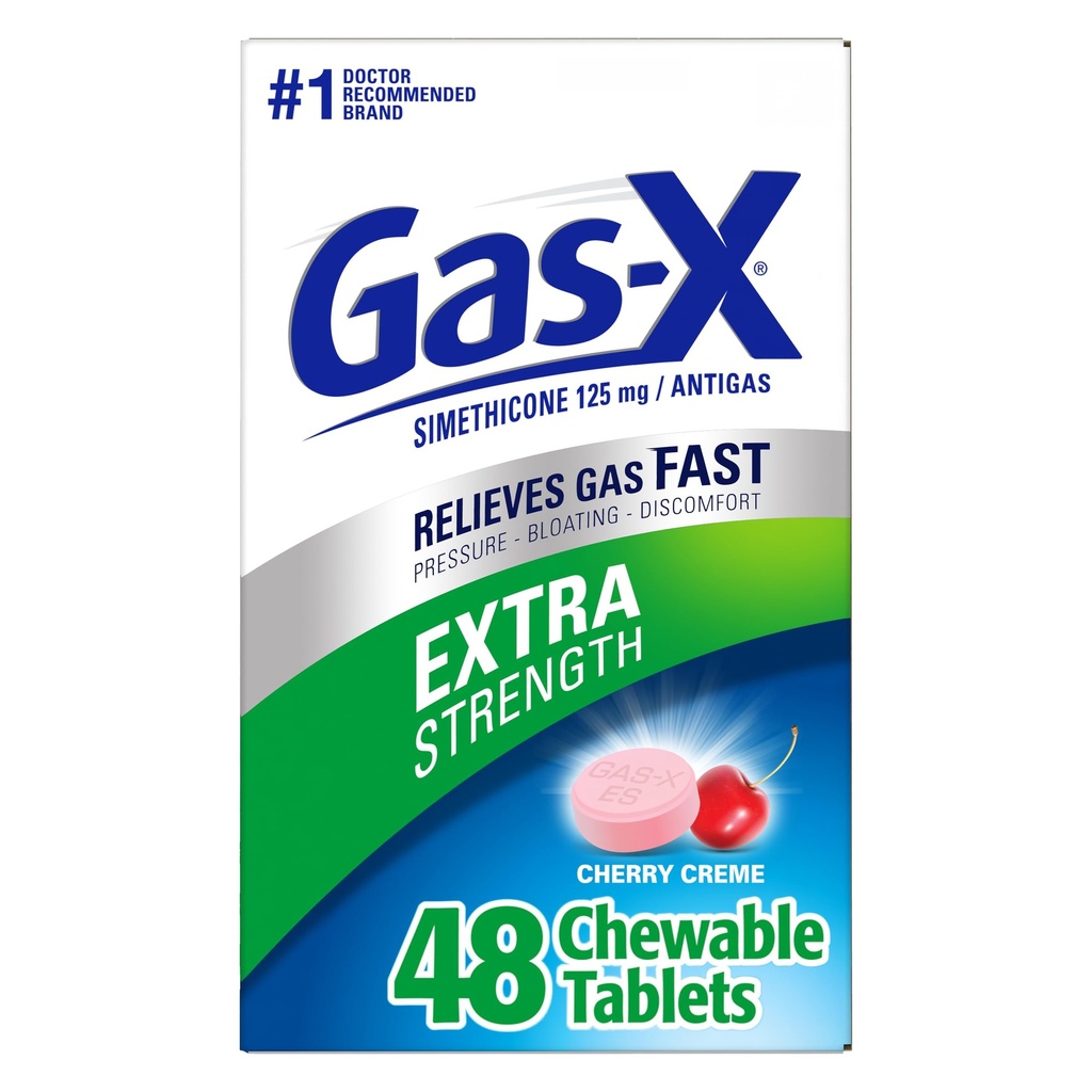 Gas-X Extra sila Chewable Gas Relief Tablets with Simeticone 125 mg, Cherry - 48 Count