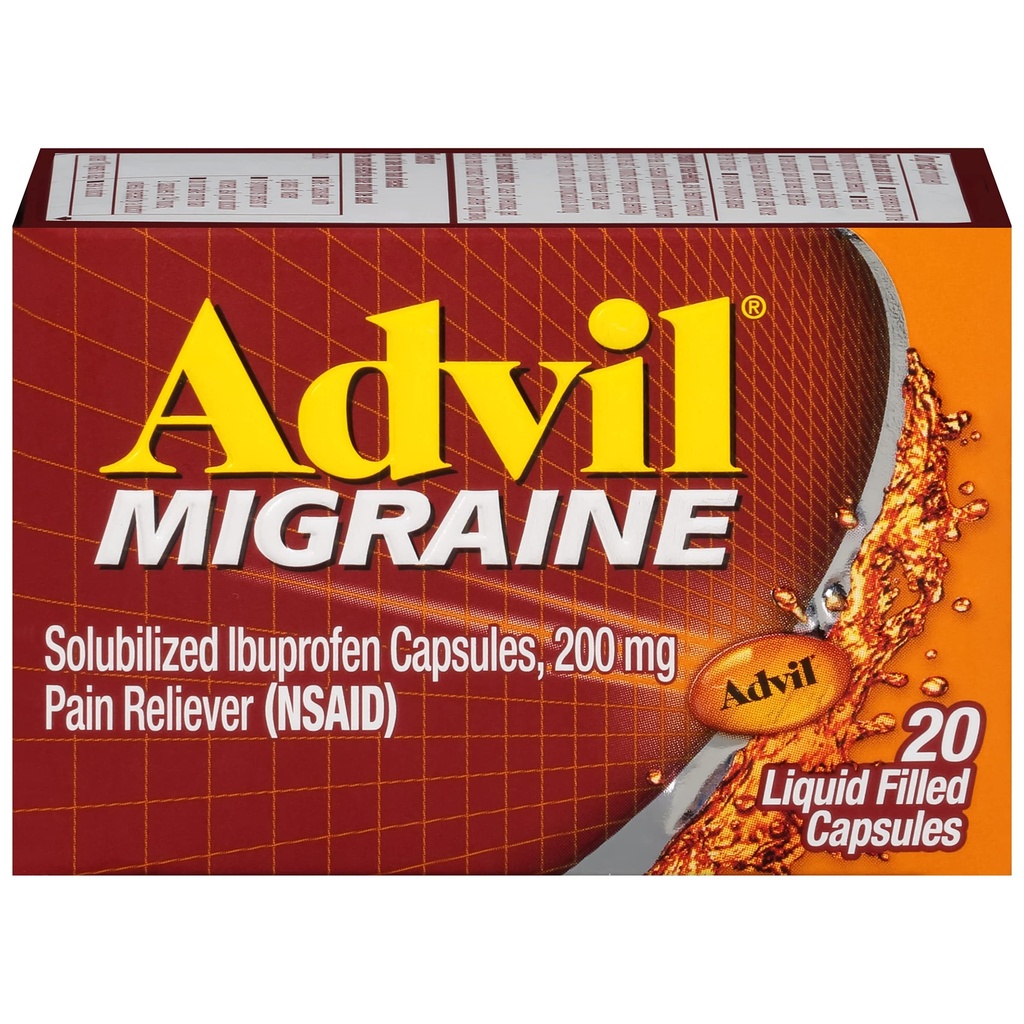 Advil Migréna Bolesť hlavy Relief, Ibuprofen Kapsule s Ibuprofen 200 mg od Migréna Relief, Nauzea Relief and Light Citlivosť Relief - 20 Liquid Plnené kapsuly