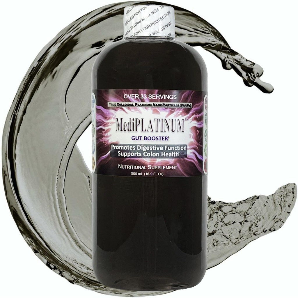 MediPLATINUM Gut Booster Pravá koloidná platina PtNP Nutritional Supplement - 500 ml (16,9 Fl Oz) v čistej plastovej fľaši bez BPA