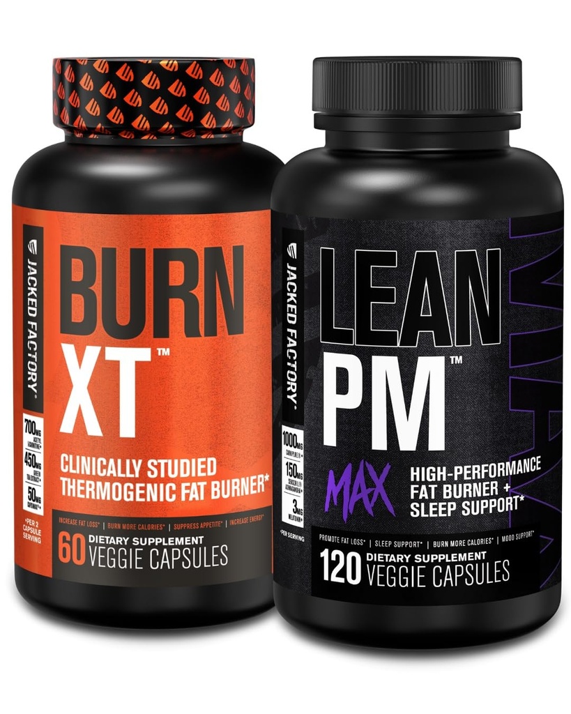 Jacked Factory Burn-XT Clinically Studied Thermogenic Weight Loss (60 kapsúl) - Lean PM MAX Sleep Aid (120 kapsúl) od Appetite Supression (180 kapsúl)