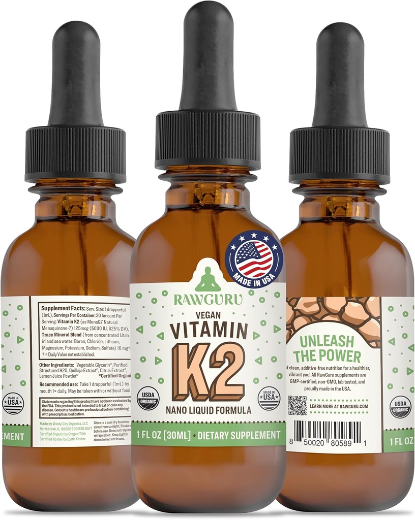 RawGuru vitamín K2 doplnok - organické vegánske vitamín K2 MK7 s stopovými minerálmi - nano-procesné antioxidant a imunitná podpora doplnok Tinktúra - 30 porcií Vegan kvapky na 30 ml, balenie 1
