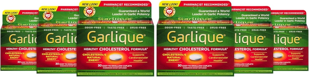 Garlique Healthy Cholesterol Formula s 5000 μg Allicin, 60 Enteric Coated Caplets (Pack of 6)
