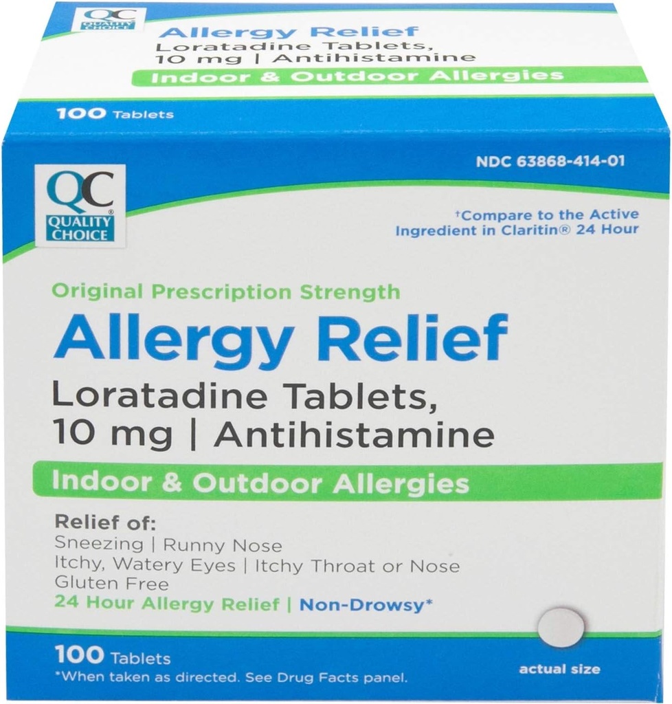 Kvalitný výber 24 hodín alergie, non-Drowsy Relief pre vnútorné a vonkajšie alergie, Loratadine 10mg Antihistaminika, na zmiernenie sipotu, Runny nose, svrbenie a vodnaté oči, 100 Počet