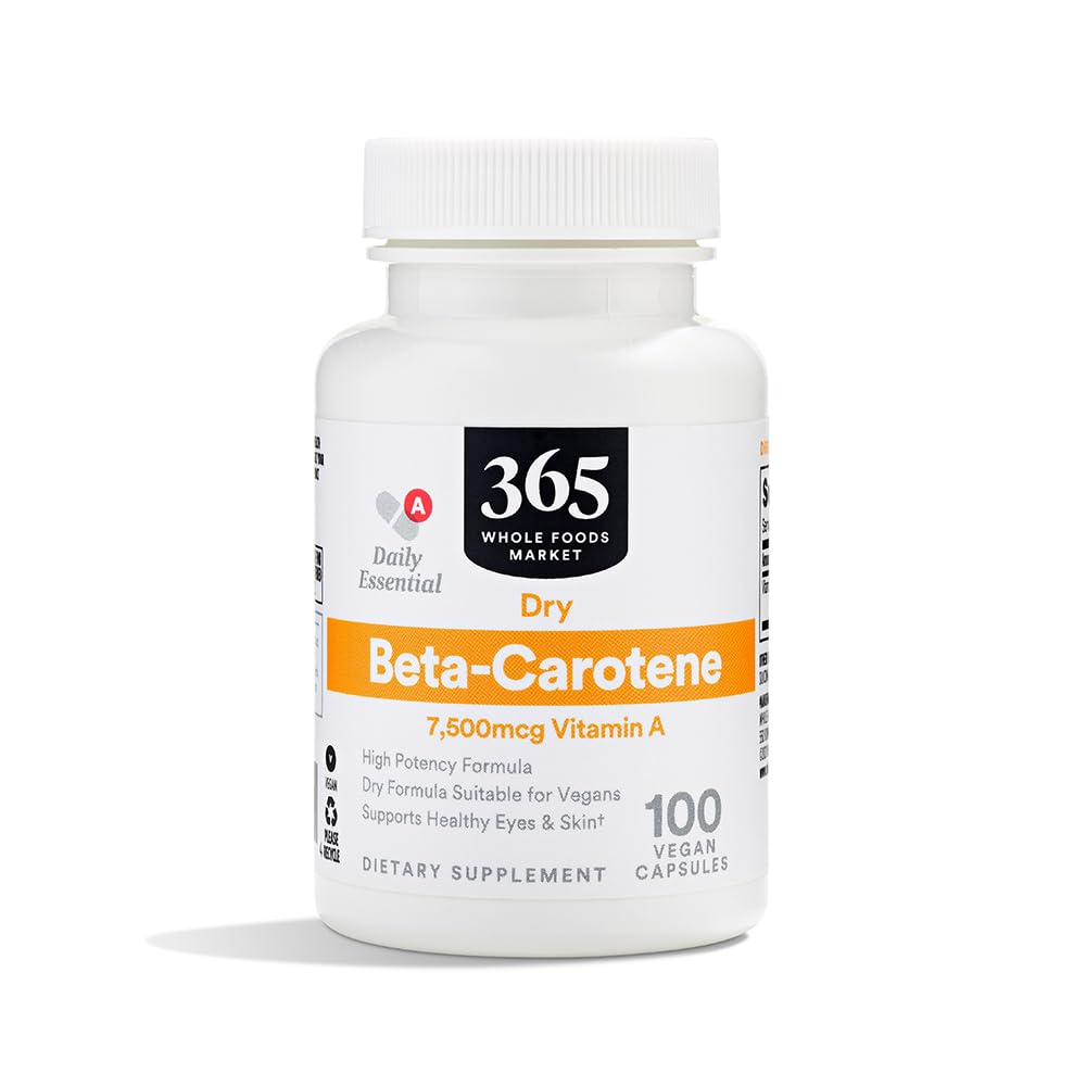 365 by Whole Foods Market, High-Potency Beta-Carotén, 7500mcg Vitamín A, 100 Vegan Kapsule