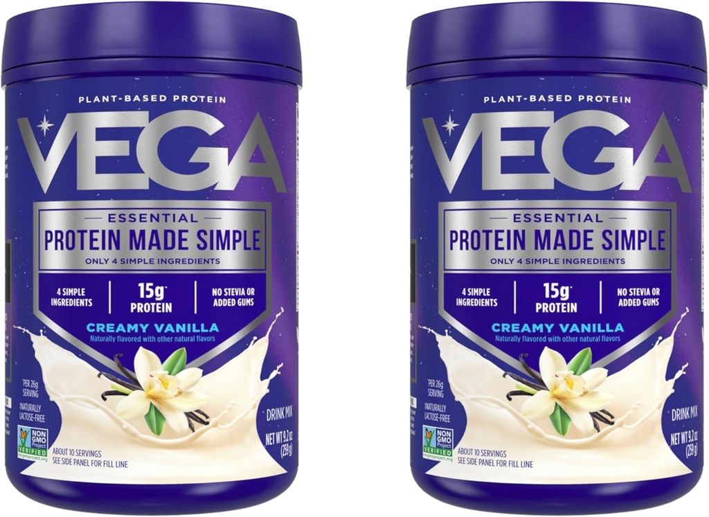 Vega Protein Made Simple Protein Powder, Vanilla - Stevia Free, Vegan, Plant Based, Healthy, Gluten Free, Pea Protein for Women and Men, 9.2 oz (Backaging May Vary) (Back of 2)