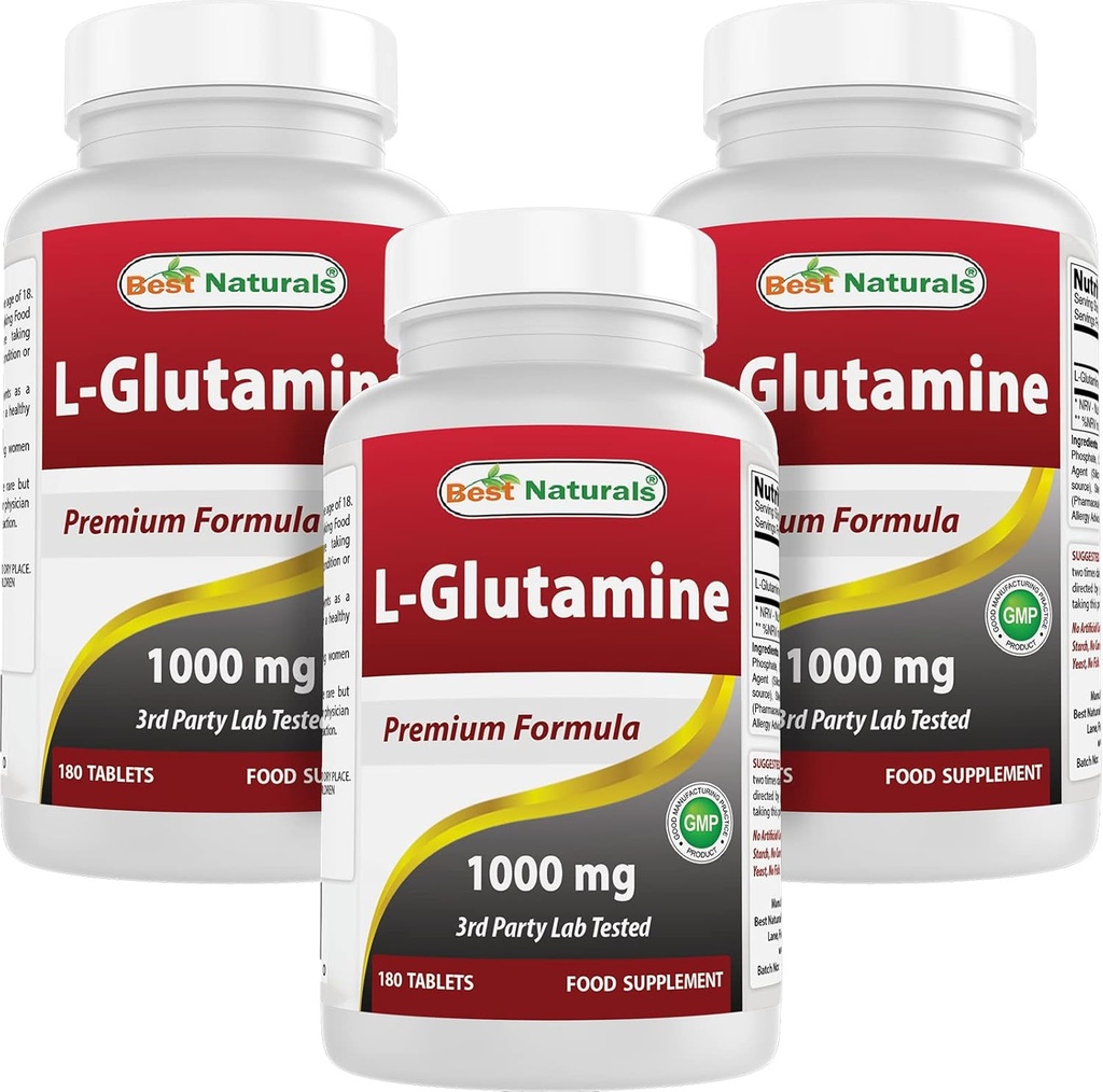 Najlepšie prírodné L-Glutamine 1000 mg 180 tabliet (180 počet (Stock of 3))