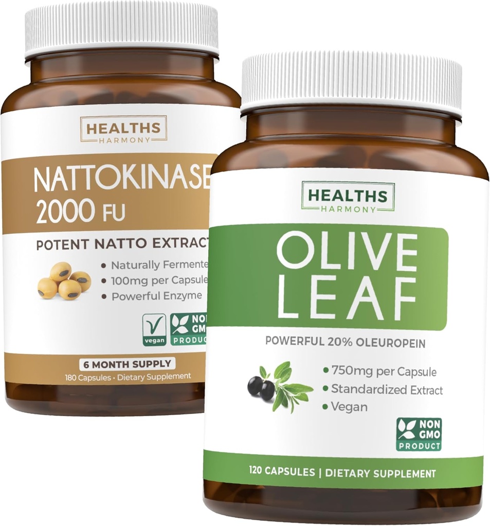 Nattokináza & Olive Leaf (dodávka 6-mesiac) Flow & Wellness Mix - Nattokináza 2000 FU Výkonný Prirodzene Fermented Soybeans (dodávka 6-mesiac) & Olive Leaf Extract Super Strength s 20% Oleuropein