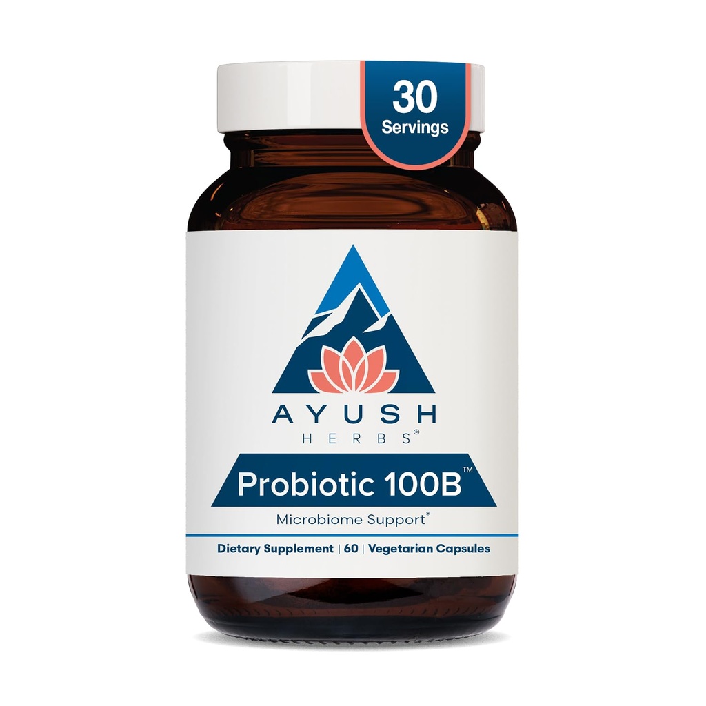 Ayush bylinné probiotiká 100B - Probiotiká pre ženy, probiotiká pre mužov, prebiotiká a probiotiká pre trávne zdravie, Gas Relief, Gut Mikrobiome Balance - 60 Vegetariánskych kapsúl (1 počet)