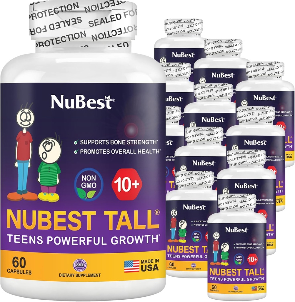 NuBest Tall 10+ Premium Bone Strength Formule, Enhanced Imunity and Celkové zdravie pre vek 10+ s vápnikom, vitamínom D3, vitamínom K2, a multivitamíny Pack 12