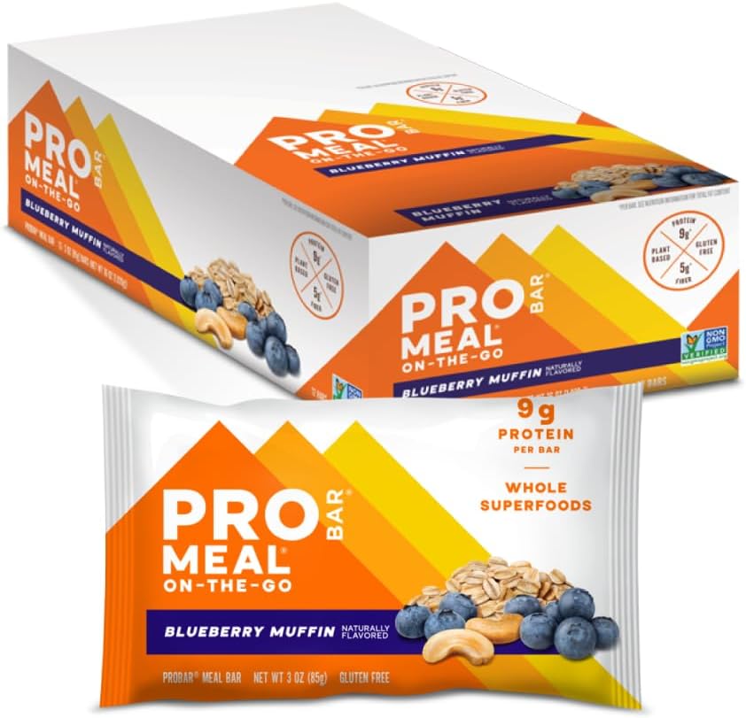 PROBAR - MÄSO Bar, Čučoriedková muffin, Non-GMO, Gluten-Free, Zdravé, Plant-Based, Celo-Potraviny zložiek, Prírodná energia (12 Počet)