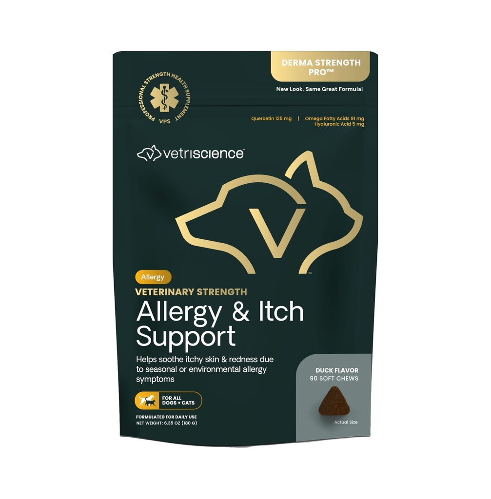 VetriScience veterinárna sila alergie a svrbenie podpora Žuvačky - Sezónne alergie podpora doplnok pre domáce zvieratá - Pet Skin Citlivosť Podpora - Mačky a psy - Duck Flavor - 60 Žuvačky