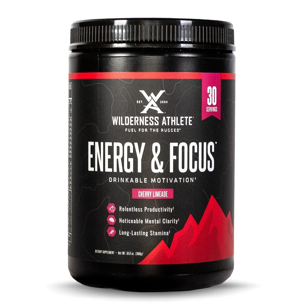 Wilderness Athlete - Energetika & Focus Energy Pre Cvičenie pre ženy a mužov - Energy Powder Drink Mix s prírodným kofeínom - Nízkokarbový, Nula Cukrový tréning Powder - 30 Slúžiť tub (Cherry Limeade)