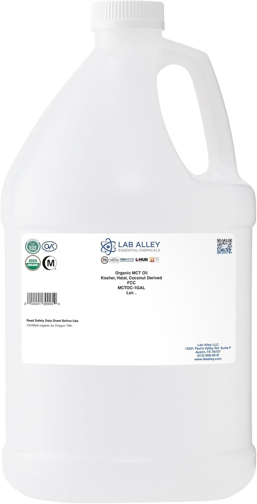 Lab Alley MCT Olej, USDA Organic Coconut, Kosher Certified, Halal, Non-GMO - 1 Gallon