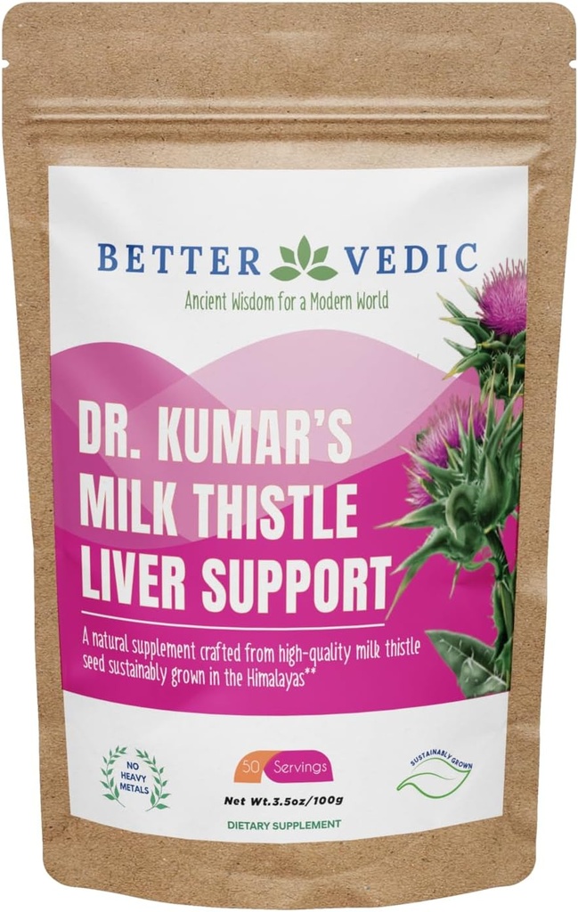 Mlieko Thitle Max - Pečeň Podpora - Čisté mlieko Thitle prášok - Silymarin, Tradičné Ayurveda Bylinné doplnky - Vegan, Solar Sušená, žiadne konzervačné látky - 3,53 oz - 50 Servisné služby