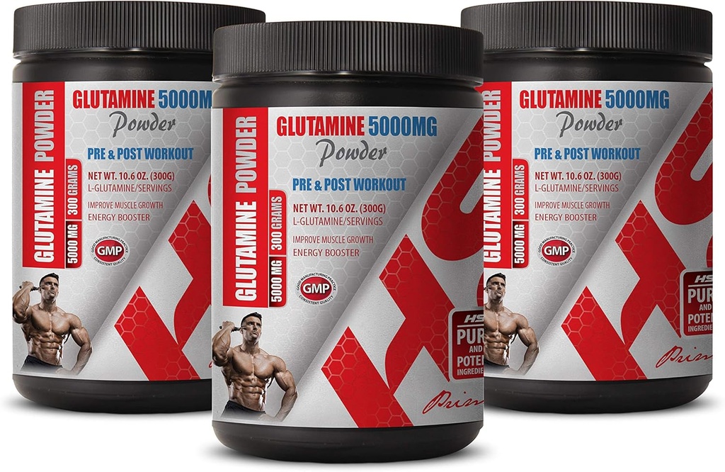 Svalové zotavenie Aminokyseliny - PRE & Post Cvičenie - GLUTAMINE prášok 5000MG - glutamín prášok Non-GMO - 3 plechovky 900 Grams