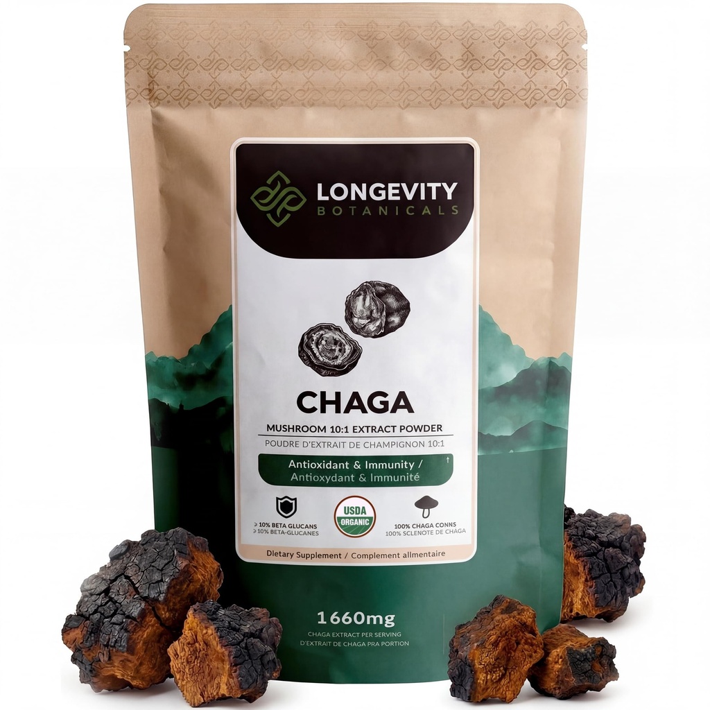 Longevity Botanicals Organic Chaga Mušroom Extract Powder 100g 