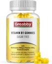 Vitamín B1 Gummies - Benfotiamín 300 mg & Thiamine 100 mg, bez cukru, vitamín B komplex žuvacie doplnok, Energy Boost & Nervisive System Health for Women Men, 60 Gummies