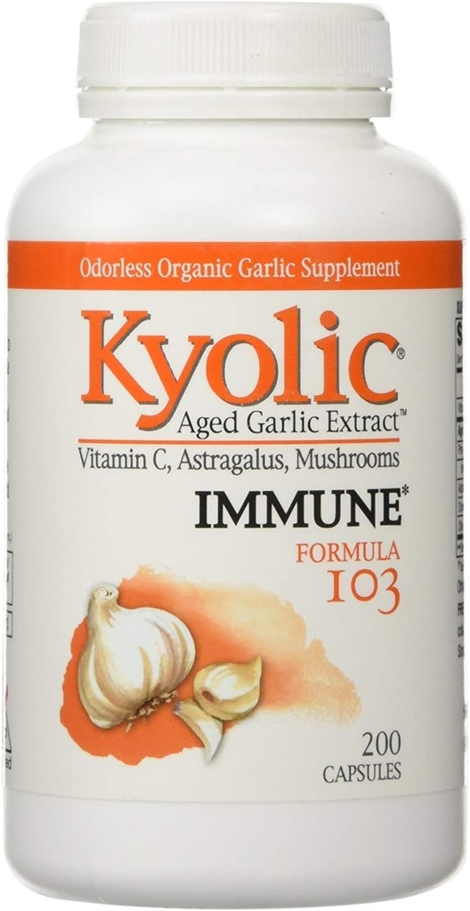 Kyolic - Formula 103 Aged extrakt z cesnaku s vitamínom C, Astragalus, Huby - 200 kapsúl, 2 balenia