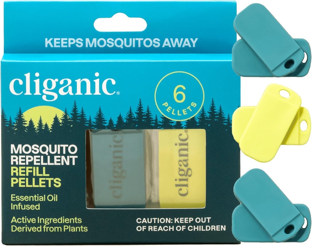 Cliganic Mosquito Repelent Refill Pack (6 Pellets) pre Cliganic Wristbands - Natural DEET-free, Essential Oil Infundovaný