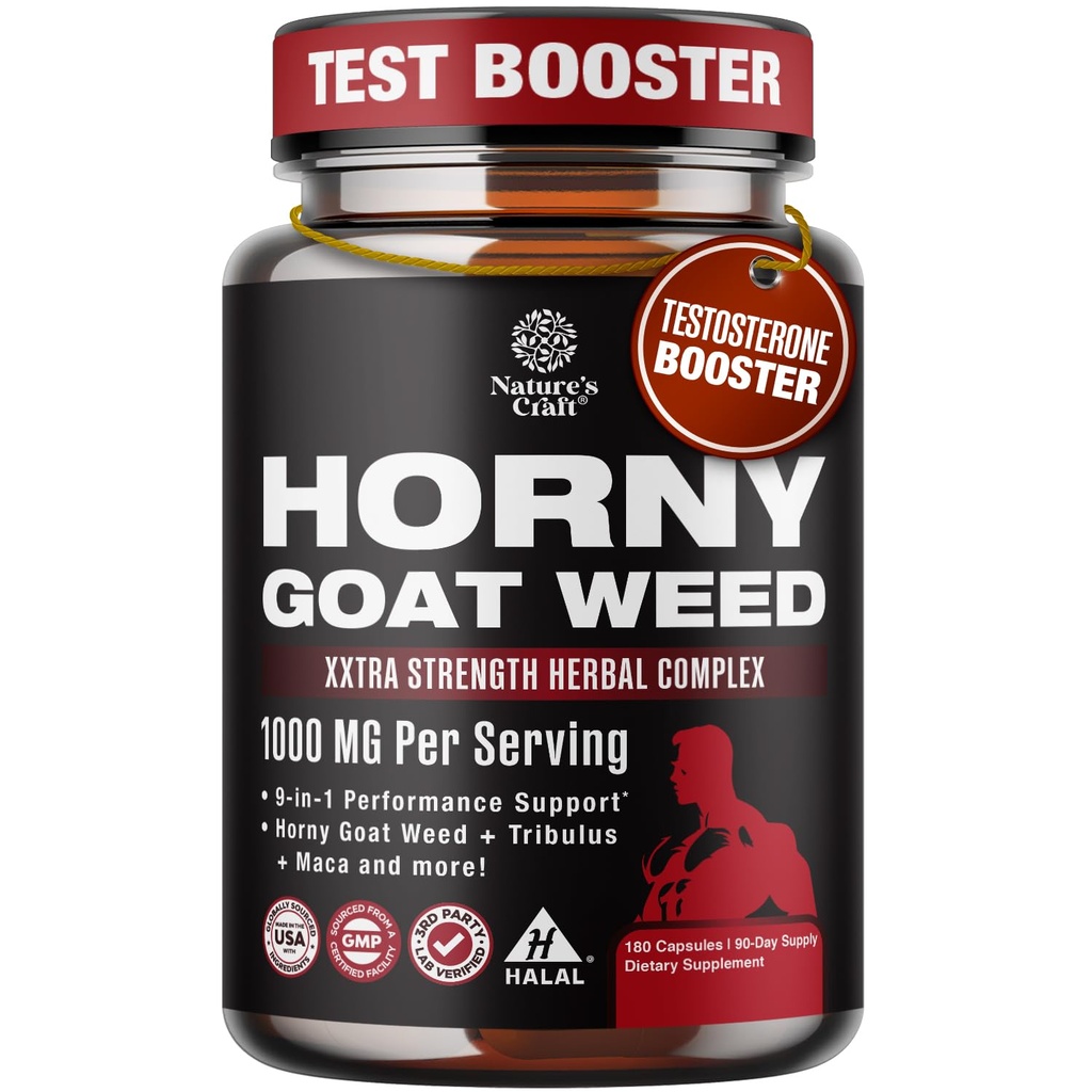 Horny Kozia burina pre mužov - Extra sila mužské doplnok s Black Maca Root, Tongkat Ali, Saw Palmetto & Panax Ginseng Extract od Výstava & Energy - 180 Kapsule