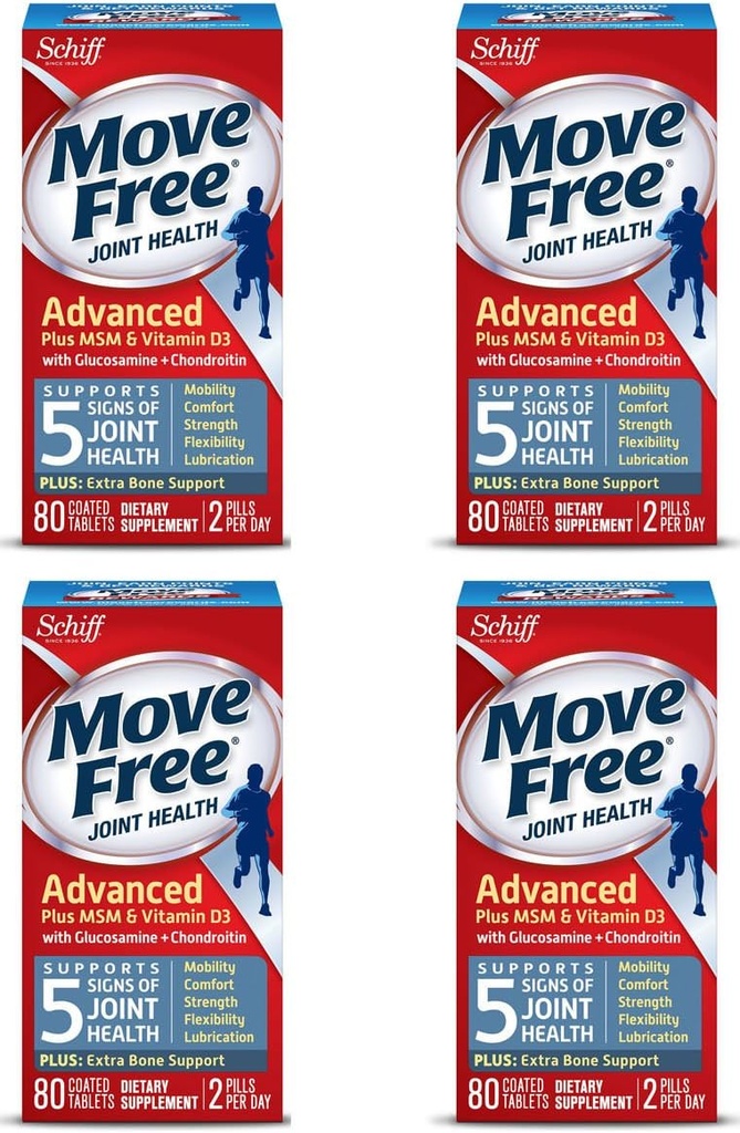 Presuňte Free Advanced Plus MSM a vitamín D3, 80 tabliet - Joint Health Supplement with Glucosamín a Chondroitín (Pack of 4)
