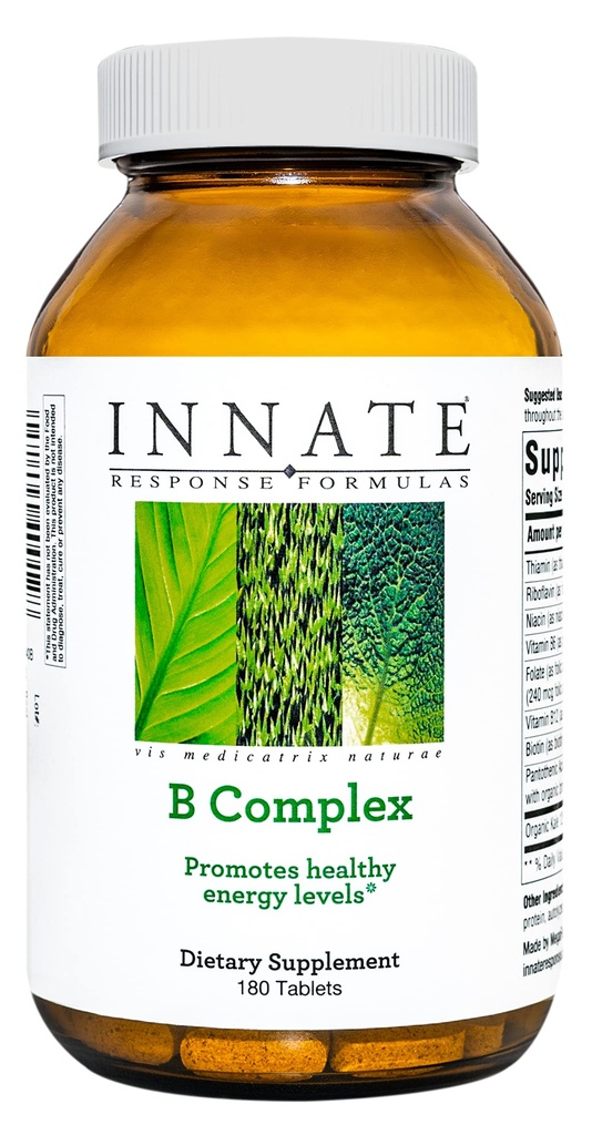INNATE Response Formula B Complex - B vitamín doplnok - podporuje výrobu a metabolizmus celulárnej energie - Vegán, Košer, Non-GMO projekt overené - vyrobené bez 9 potravinárskych alergií - 180 tabliet
