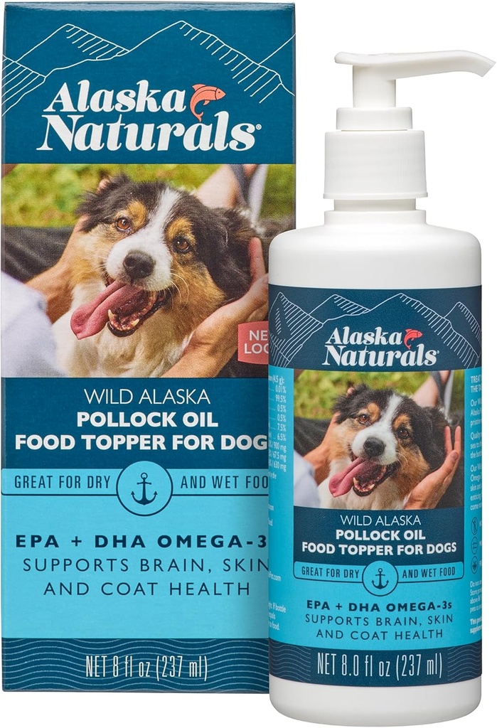Sustainable Wild Aljašský rybí olej pre psy koža a koza EPA + DHA Omega 3 olej - Mastné kyseliny Psie doplnky - Podpora Fur Coat a zdravie mozgu - Natural Liquid Food Topper for Pets 8 oz. Čerpadlo