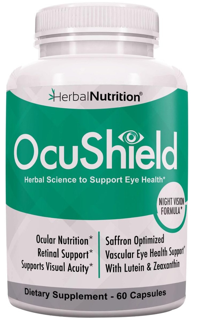 OkuShield Očné zdravie Podpora vitamínov pre zdravé oči, nočné videnie so saffronom, luteinom a zeaxantínom, očné živiny na ochranu a stimuláciu okulárneho zdravia, jedna fľaša