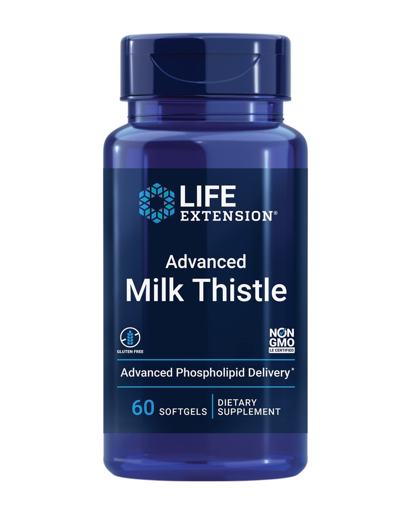 Life Extension Advanced Milk Thitle, Silymarin, Silybin, fosfolipidy, Podporuje zdravú funkciu pečene, Gluten-free, non-GMO, 60 softgels