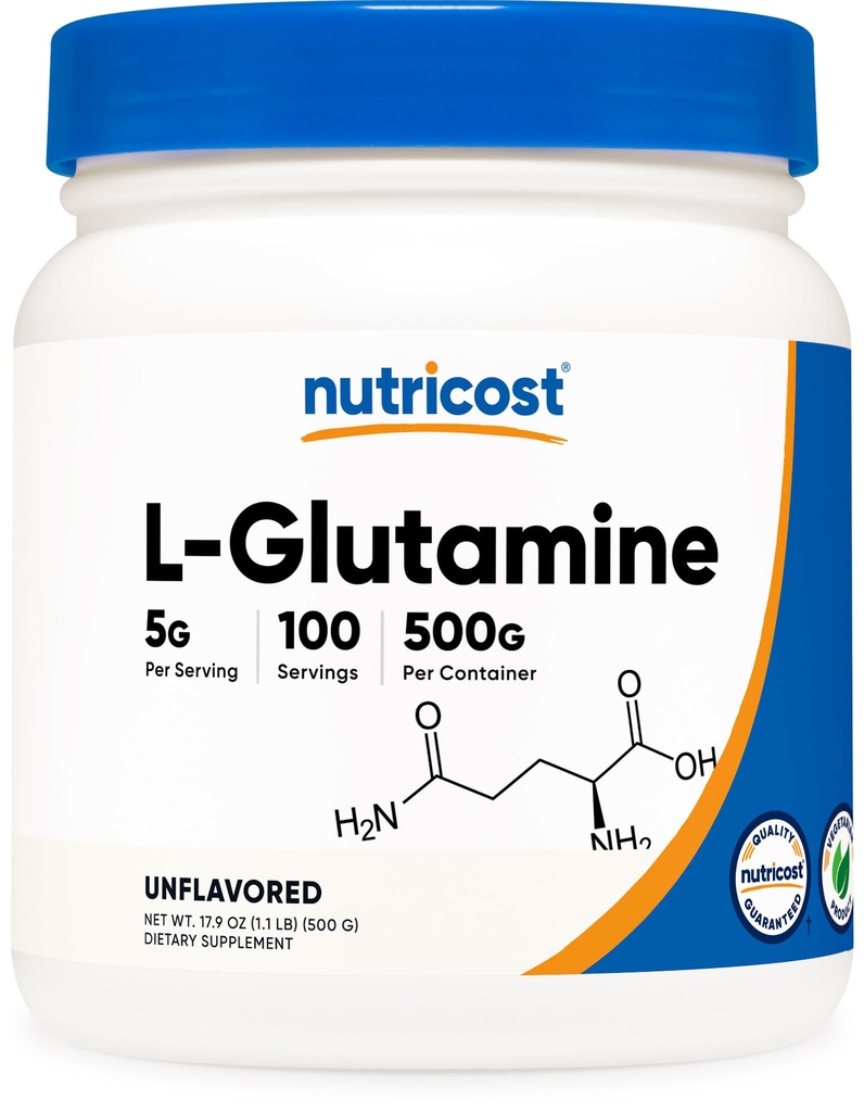 Nutricost L-Glutamine Powder (500 Grams) Unflavred - Gluten Free & Non-GMO, 100 Servings