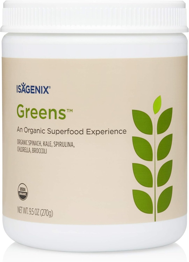 Isagenix Organic Greens, Superfood Drink Mix Phytonutrient Drink Mix s organickým špenátom, Kale, Spirulina, Chlorella, brokolica, a viac na podporu stravy - 270 Grams (30 servings)