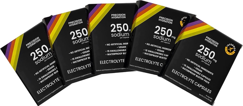 Precision Hydration Electrolyte Kapsule - 15 Blister balenia (Vododolný) / Soľné kapsule - Combat Cramp - Žiadne umelé zložky, Digestion-Friendly Formula - Gluten Free,Vegan Friendly (5-Pack)