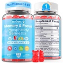 Fosfatidylserín Supplement 100mg, Focus Gummies for Kids Teens + Vitamin C & D3 400IU, Cukor Bezdychové deti Brain Gummies Zvýšenie pozornosti a koncentrácie, Žuvacia, Vegan, Gluten Free, Non-GMO 60Cts