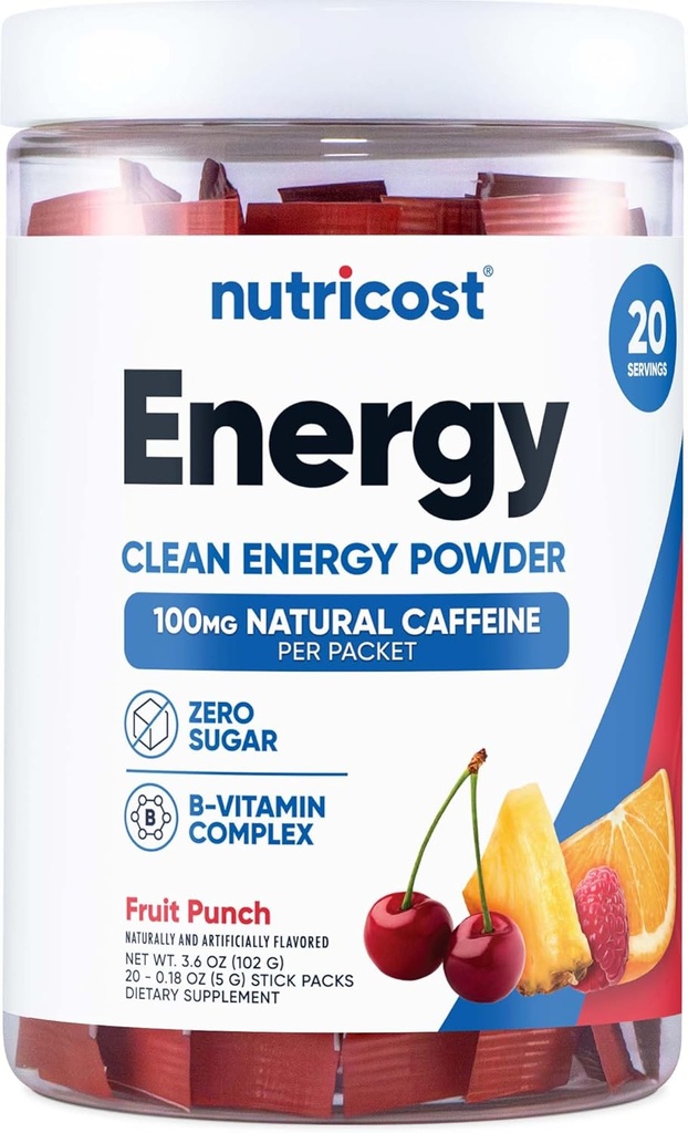 Nutricost Energy Complex Stickpack (20 porcie) Ovocie Punch Ochutené - bezlepok + non-GMO