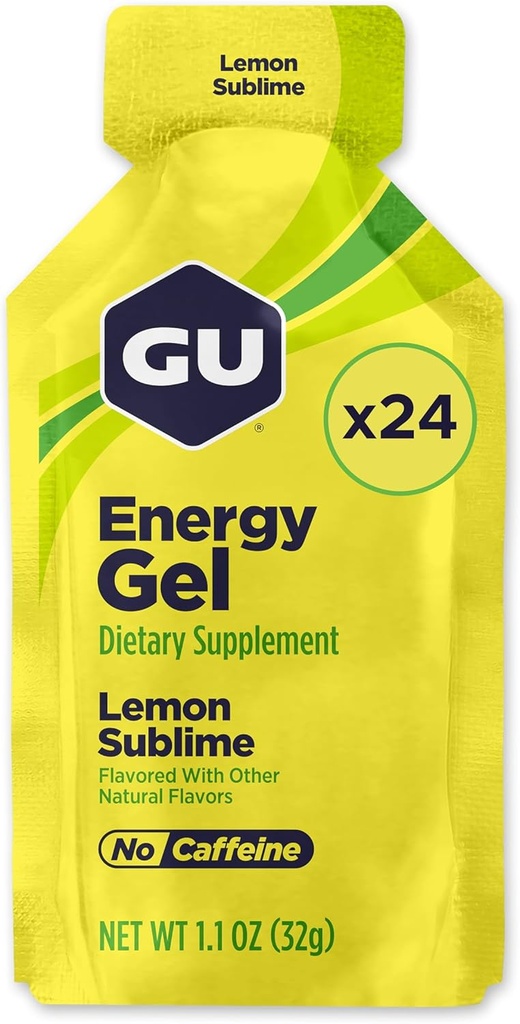 GU Energy Original Sports Nutrition Energy Gel, Vegan, Gluten-Free, Košer, a Dairy-Free On-the-Go Energy for Any Workout, 24-Count, Lemon Sublime