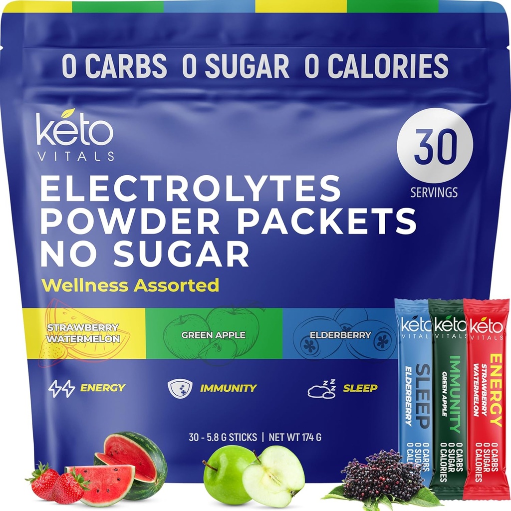 Keto Vitals Electrolytes Powder Pakets s energiou, imunita, spánok pridané výhody 
