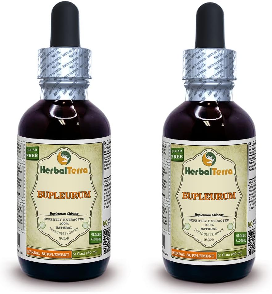 Bupleurum (Bupleurum Chinense) Tinktúra, Organicky vysušený koreňový tekutý extrakt (názov brand: bylinný teror, hrdo vyrobený v USA) 2x2 fl.oz (2x60 ml)