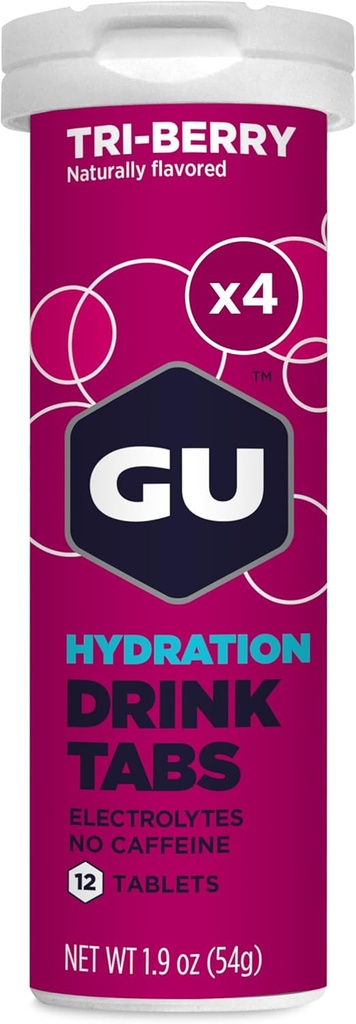 GU Energy Hydratácia Electrolyte Drink Tablety, Enhanced Endurance Sports Drink for Beh, Cycling, Triatlon, 4-Count (48 Servings), Tri-Berry