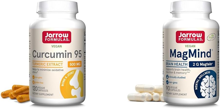 Jarrow Formules Curcumin 95 500mg - Až 120 Servírovanie (Veggie Caps) - Turmerica Curcumin Extract & MagMind Brain Health s Magtein (Magnesium L-Treonate), Dietary Supplement