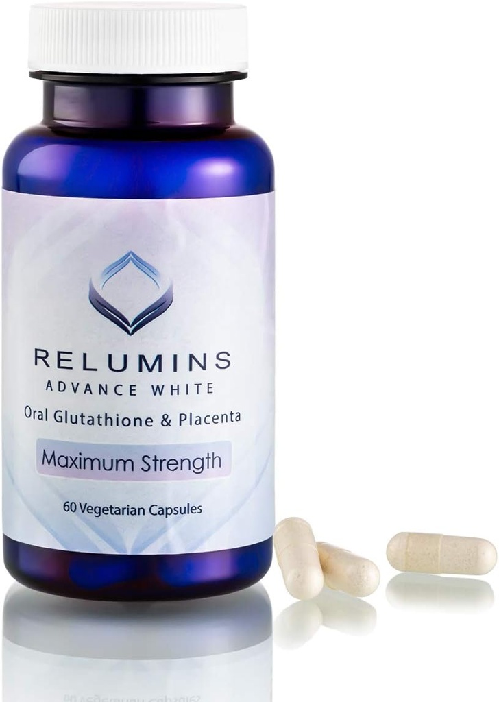 Relumins Advanced White Glutatión Kapsule - Max Strength Supplement with ALA, Placenta, Rose HIPS & Vitamín C - podporuje kolagén & Youthful Skin, Made in USA - 60 Caps