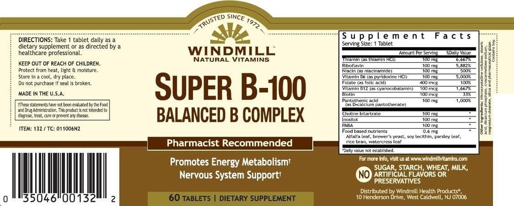 Vitamín B-100 COMPLEX TAB WMILL Veľkosť: 60