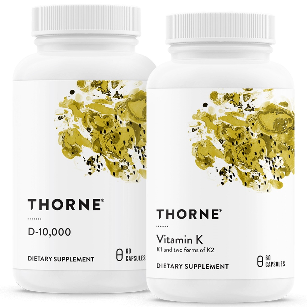 THORNE - Bone Health Bundle - Vitamín D3 & Vitamín K - podporuje zdravé kosti, zuby svalov, Kardiovaskulárne a imunitné funkcie - 30 až 60 slúži