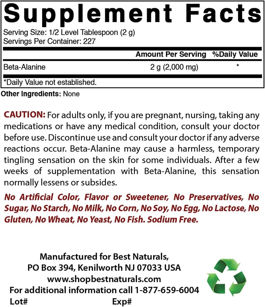 Beta Alanín Pure prášok 1 libra a oxid horečnatý 500 mg