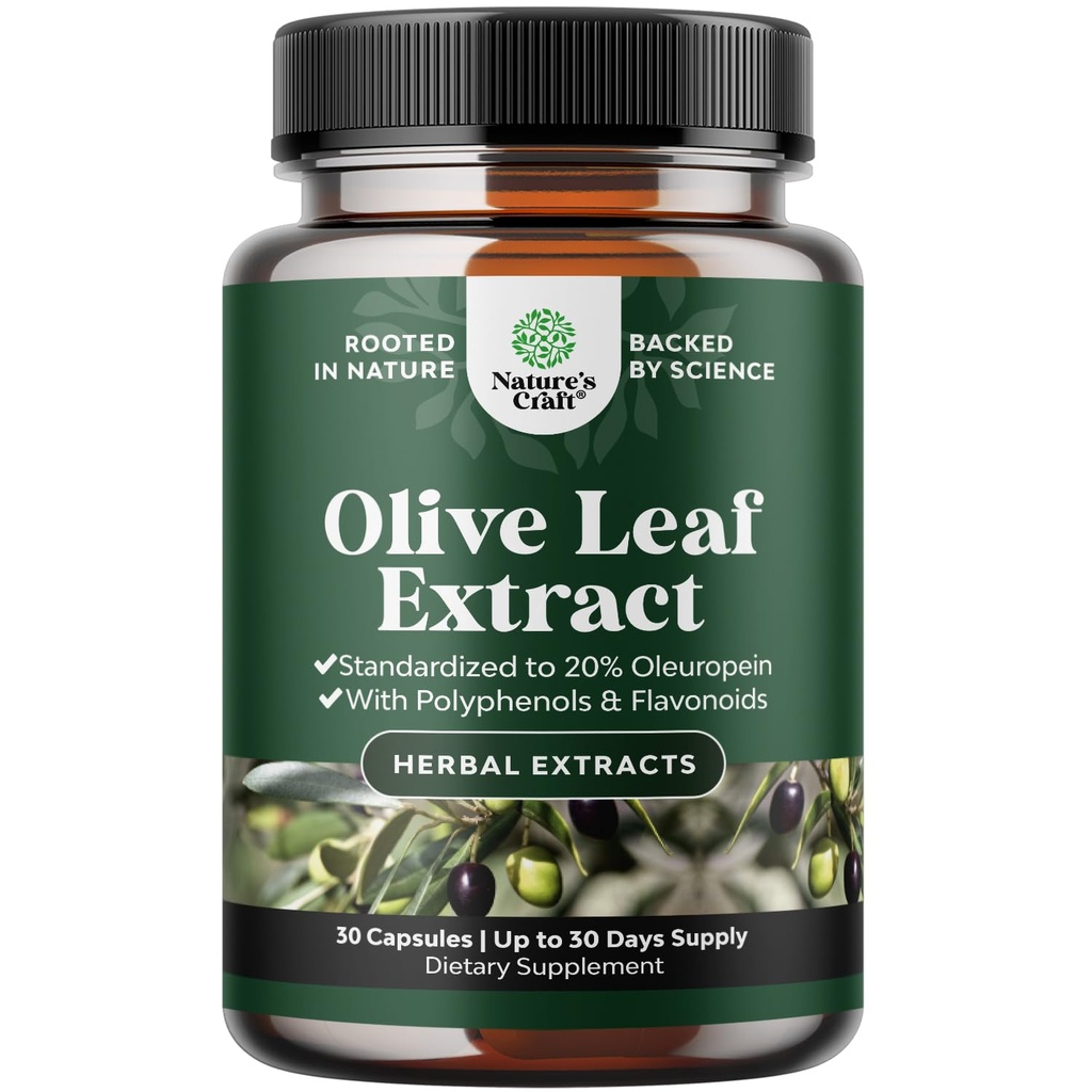 Silné Olive Leaf Extract Kapsule - Vysoká sila Antioxidant Supplement s Pure Olive Leaf s 20% Oleuropein - Bylinné srdce zdravie Supplement - Vegan Non-GMO & Gluten Free (1 mesiac dodávky)