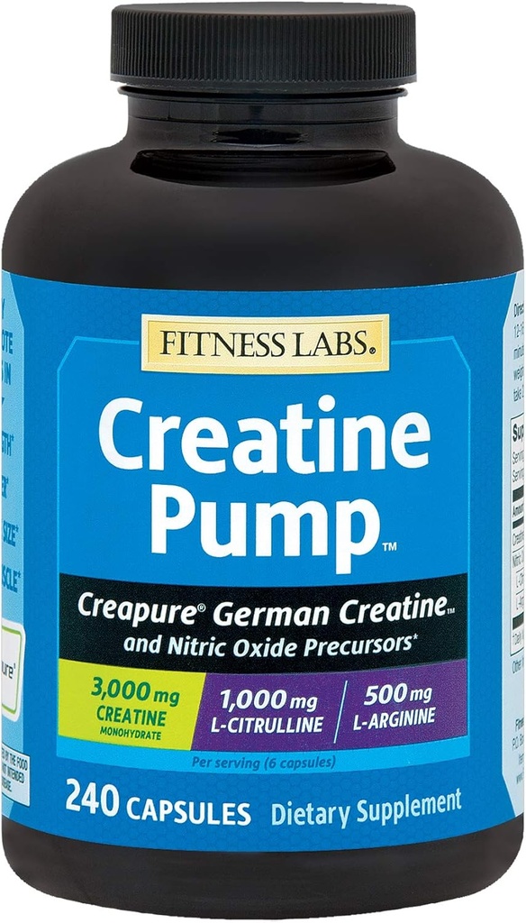 Fitness Labs Creatine Pumpa s L-Citrulínom, L-Arginínom a Creapure Creatine Monohydrate - 240 kapsúl