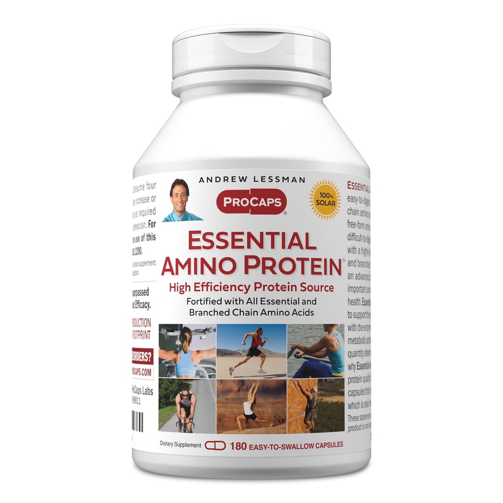 ANDREW LESSMAN Essential Amino Protein 180 Kapsule - Vysoko biologicky dostupný Proteín Zdroj s Essential a rozvetvený reťazec aminokyselín. Podporuje štruktúru a funkciu kľúčových orgánov a tkanív.