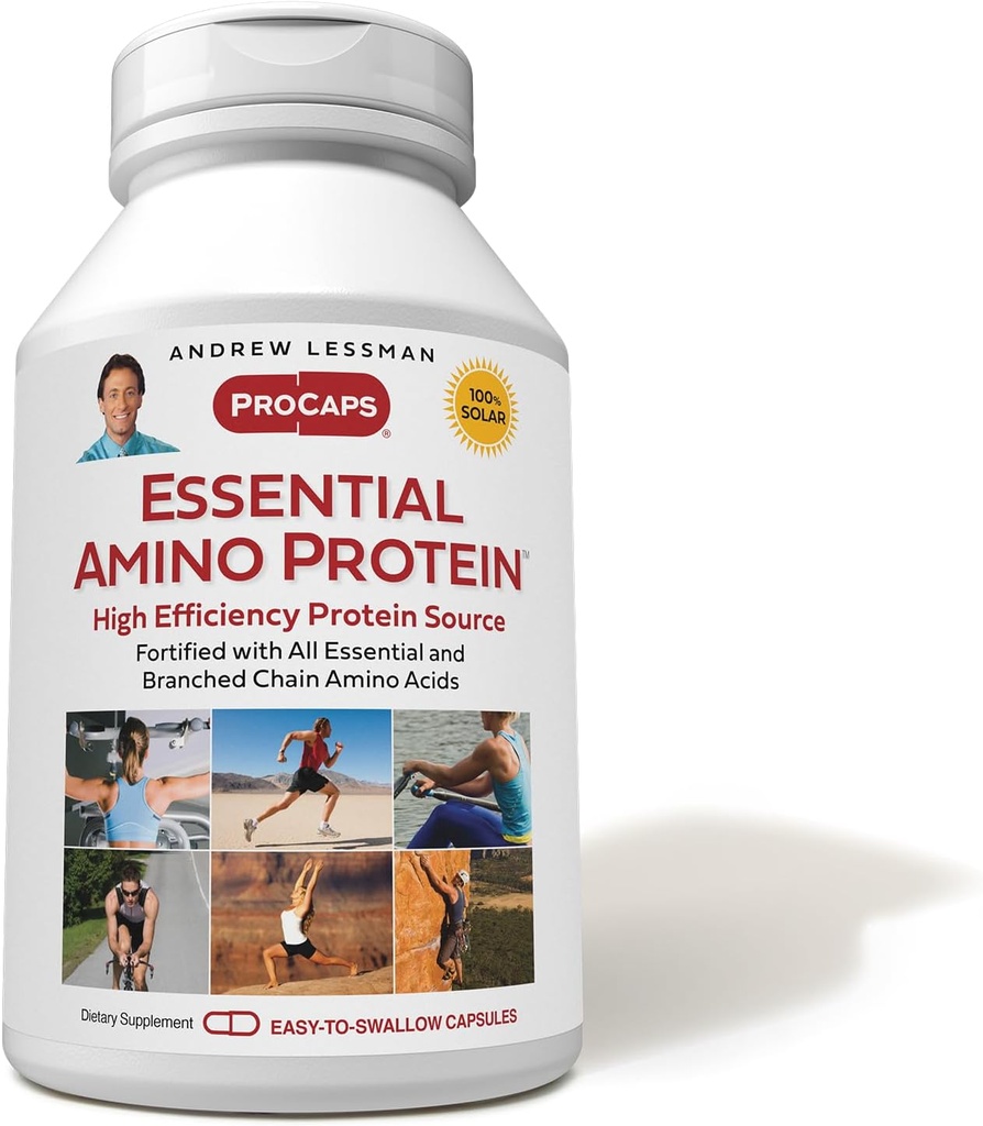 ANDREW LESSMAN Essential Amino Protein 180 Kapsule - Vysoko biologicky dostupný Proteín Zdroj s Essential a rozvetvený reťazec aminokyselín. Podporuje štruktúru a funkciu kľúčových orgánov a tkanív.